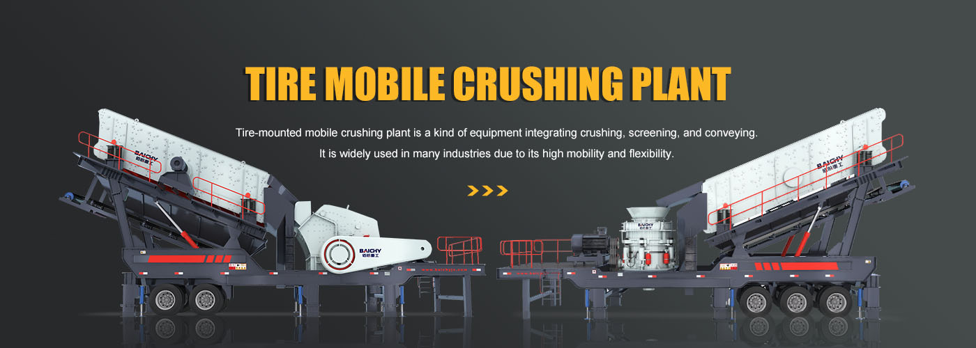 Tire-mounted mobile crushing plant